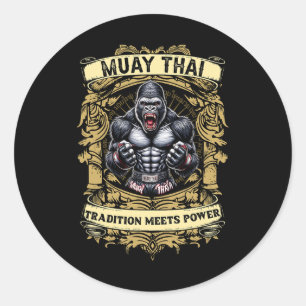 Adesivo Redondo Tradição Encontra Poder - Kickboxing E Muay Thai A