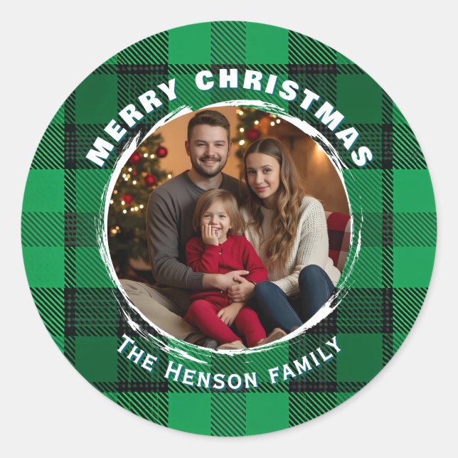 Adesivo Redondo Traditional Personalized Family Photo Plaid  (Frente)