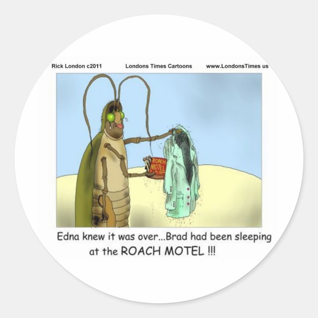 Adesivo Redondo Tragédia @ Roach Motel Funny Oferece Camisetas Mág (Frente)