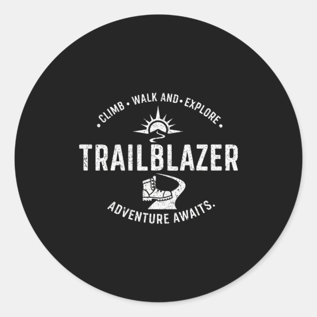Adesivo Redondo Trailblazer Adventure Awaits Hiking Climb Explore  (Frente)