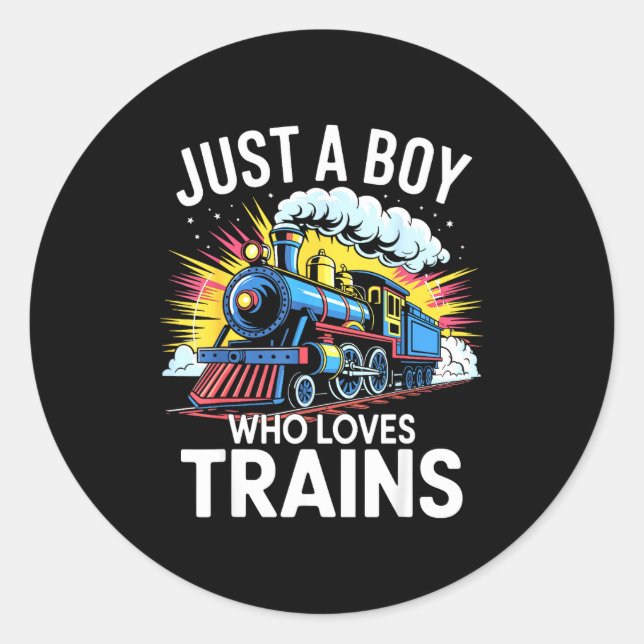 Adesivo Redondo Train Lover Just A Boy Who Loves Trains  (Frente)