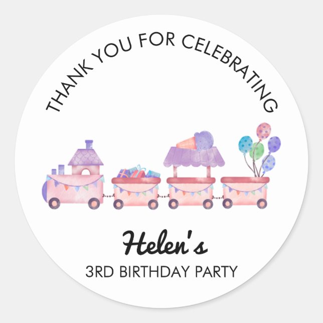 Adesivo Redondo Train Thank You Cupcake Birthday Party Sticker (Frente)