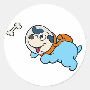 Adesivo Redondo Traje de cães e de espaço   escolher cor de fundo