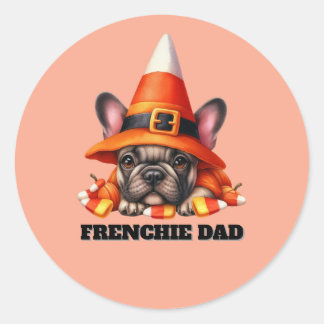 Adesivo Redondo Traje de Doces de Halloween Fofo para Bulldog Fran