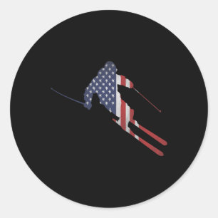 Adesivo Redondo Traje de esqui da bandeira americana para esquiado