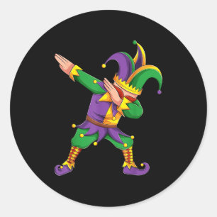 Adesivo Redondo Traje engraçado de Mardi Gras com Jester Dabbing N