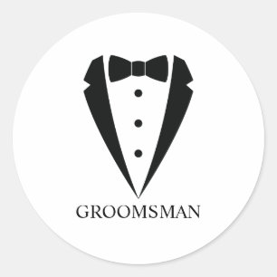 Adesivo Redondo Traje Preto de Tuxedo para Casamento e Gravata Bor