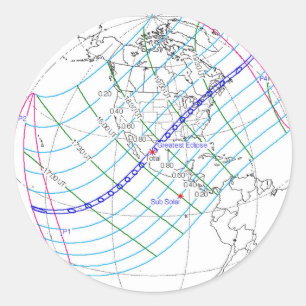 Adesivo Redondo Trajeto global do eclipse solar 2024 totais