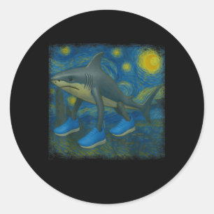 Adesivo Redondo Tralalalero Tralala Funny Shark Van Gogh Starry Ni