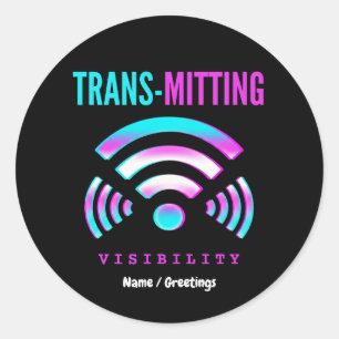Adesivo Redondo Trans-missão Visibilidade Moderno Glitch Transgêne