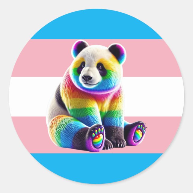 Adesivo Redondo Transgender Pride Flag with Rainbow Panda (Frente)