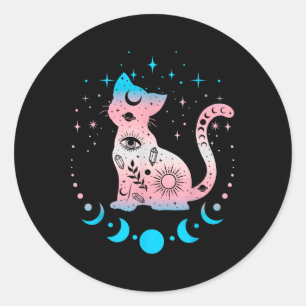 Adesivo Redondo Transgênero Cat Astrologia Celestial Orgulho Lgbt 