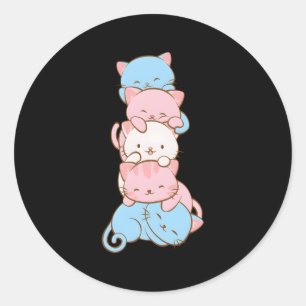 Adesivo Redondo Transgênero de Cat do Trans Pride Flag Kawaii