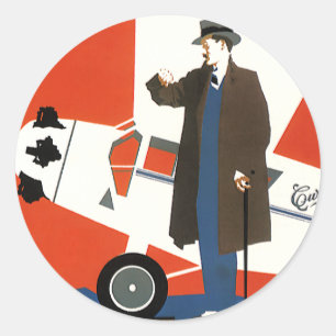 Adesivo Redondo Transporte Antigo, Avião a Hélice e Piloto