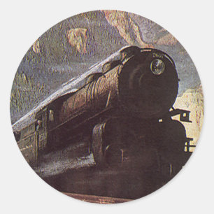 Adesivo Redondo Transporte Antigo, Viagem de Trem na Montanha
