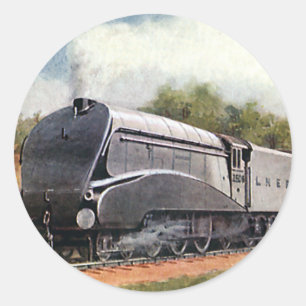 Adesivo Redondo Transporte Vintage, Trem Bala Prateado Moderno