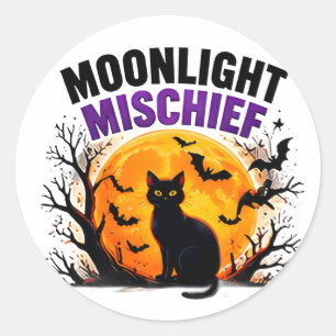 Adesivo Redondo Traquinice ao Luar Gato Preto Outono Halloween