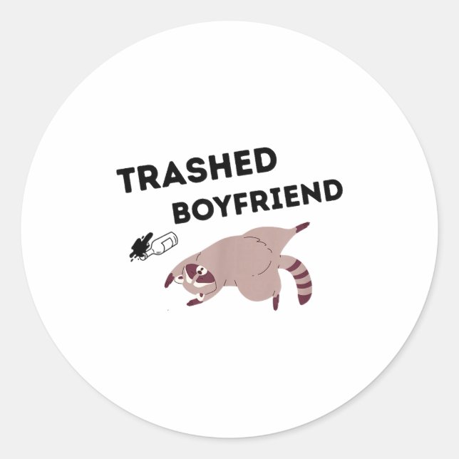 Adesivo Redondo Trashed Boyfriend, Funny Trashed Panda Couples Pre (Frente)