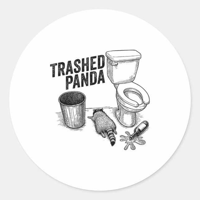 Adesivo Redondo Trashed Panda, Funny Drunk Raccoon, Trash Panda Hu (Frente)