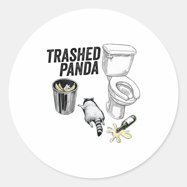 Adesivo Redondo Trashed Panda, Funny Drunk Raccoon, Trash Panda Hu (Frente)