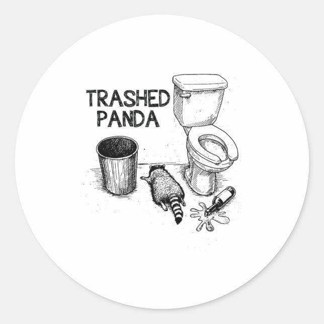 Adesivo Redondo Trashed Panda Funny Drunk Racoon  (Frente)