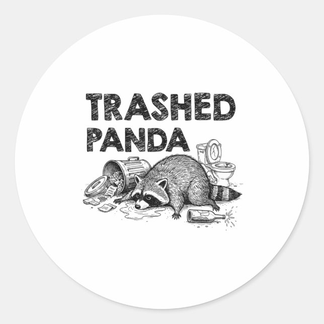 Adesivo Redondo Trashed Panda Funny Drunk Racoon Gets Drunk Meme F (Frente)