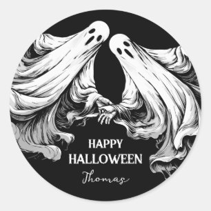 Adesivo Redondo Tratamento de festa feliz de Halloween assustador