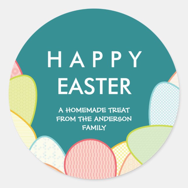 Adesivo Redondo Tratamentos de Páscoa caseiros | Ovos de Pastel (Frente)