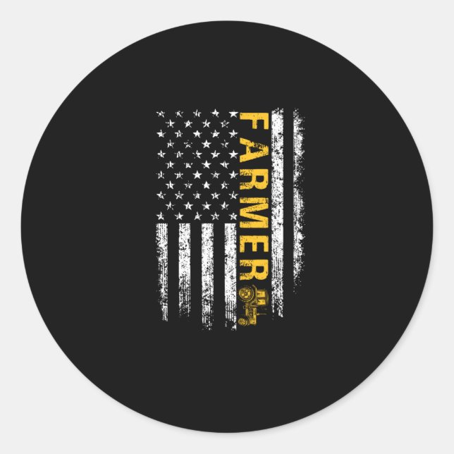 Adesivo Redondo Trator American Flag Farmny Farmer Rancher (Frente)