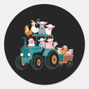 Adesivo Redondo Trator de Natal Fazenda Festa Divertida 