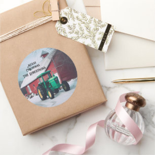 Adesivo Redondo Trator Verde e Red Barn