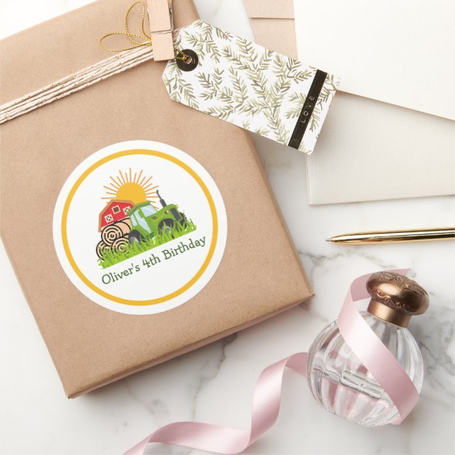 Adesivo Redondo Trator verde | Meninos com Festa de aniversário (Presentear)