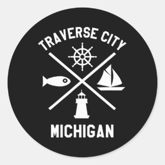 Adesivo Redondo Traverse City Norte Michigan Tee Sailing Boaty