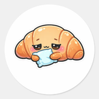 Adesivo Redondo Travesseiro de Abraço Croissant Kawaii Sonolento