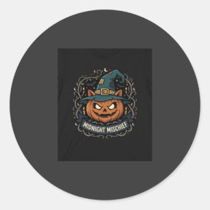 Adesivo Redondo Travessuras de Abóbora da Meia-Noite de Halloween