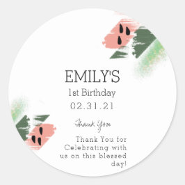 Adesivo Redondo Trazos de Pincel Pintados Moderno Melão Aniversári