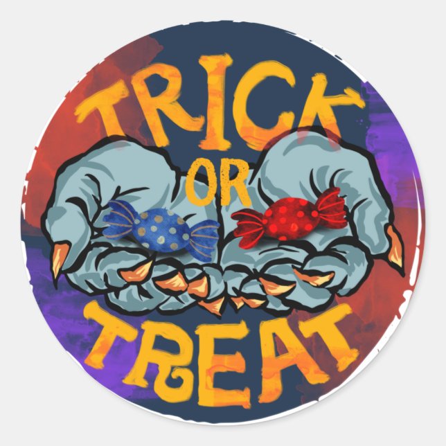 Adesivo Redondo Treak ou Tratar Abóbora do Halloween (Frente)