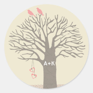 Adesivo Redondo Tree Love Birds Love Initials Custom Sticker Round