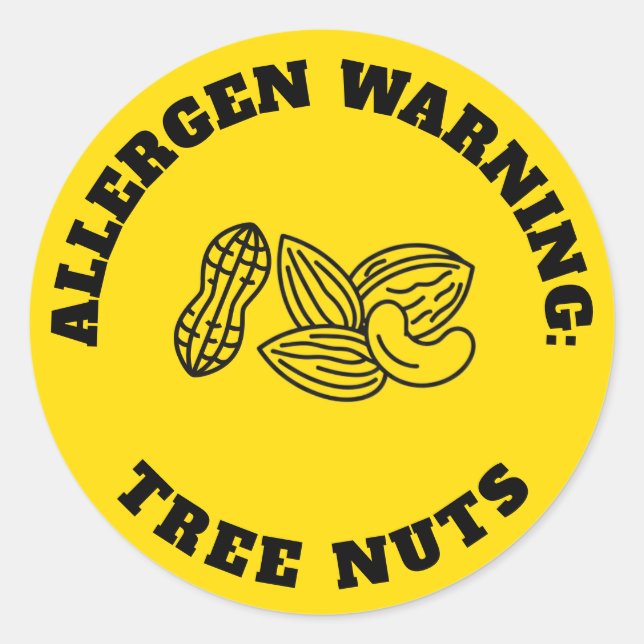 Adesivo Redondo Tree Nuts Allergen Warning Sticker - Yellow Safety (Frente)