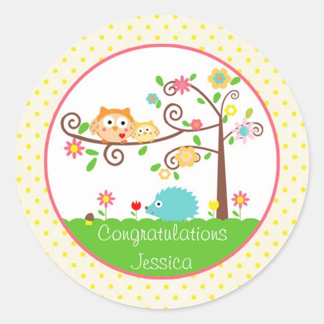 Adesivo Redondo Tree Owl Stickers (Frente)