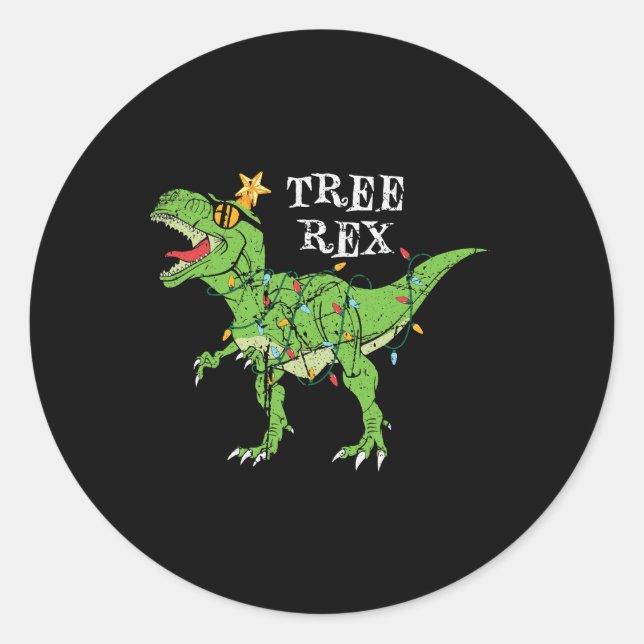 Adesivo Redondo Tree Rex Dinosaur Engraçado Feliz Natal Pajama Xma (Frente)