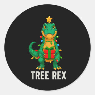 Adesivo Redondo Tree Rex Dinossauro Engraçado Natal
