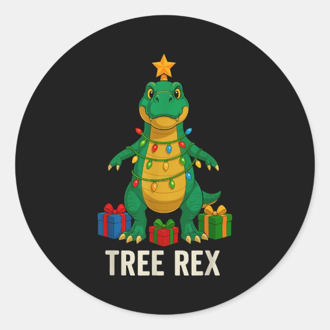 Adesivo Redondo Tree Rex Funny Dinosaur Christmas  (Frente)