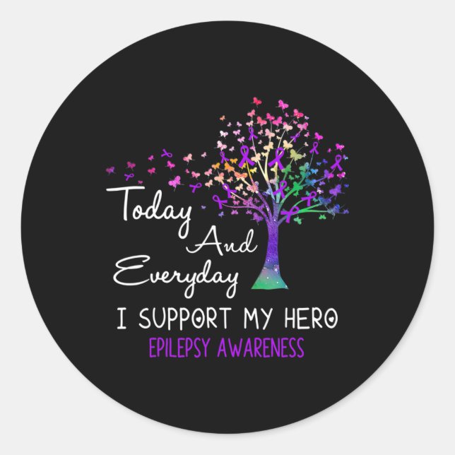 Adesivo Redondo Tree Ribbon I Support My Hero Epilepsy Awareness  (Frente)