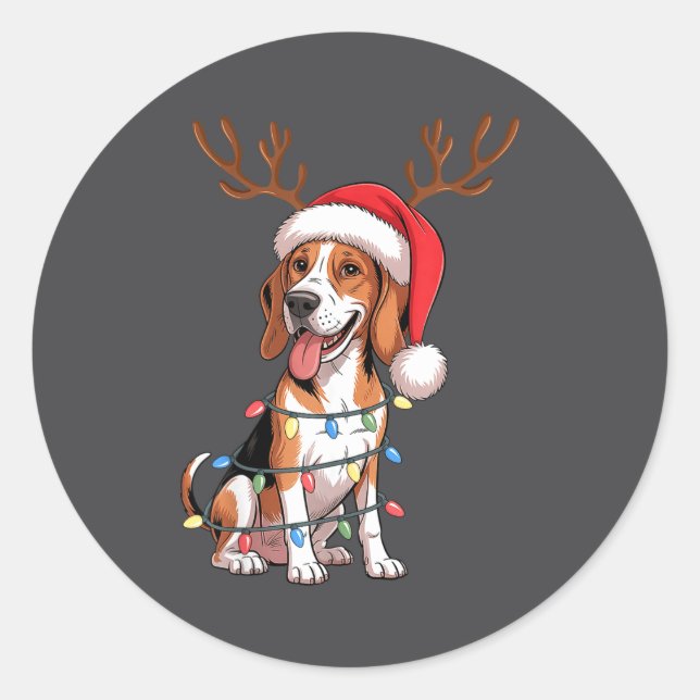 Adesivo Redondo Treeing Walker Coonhound Dog Christmas Lights Sant (Frente)
