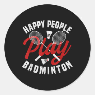 Adesivo Redondo Treinador de Badminton Jogo Feliz Shuttle Playe Ba