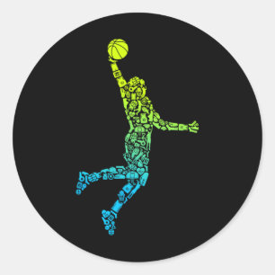 Adesivo Redondo Treinador de basquete Dunking Kids Men Basball
