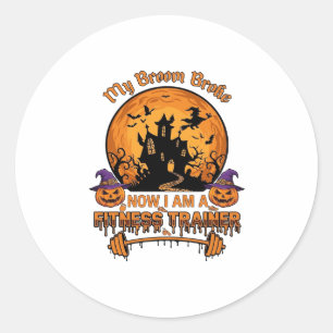 Adesivo Redondo Treinador de Fitness de Halloween Vassoura Quebrad