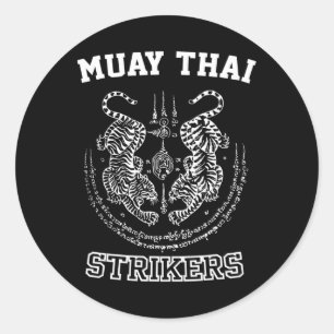 Adesivo Redondo Treinador de Tigre de Muay Thai Kickboxing Sak Yan