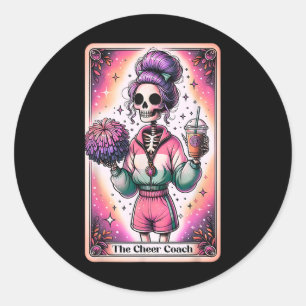 Adesivo Redondo Treinador de Torcida Cartão de Tarot Esqueleto Caf